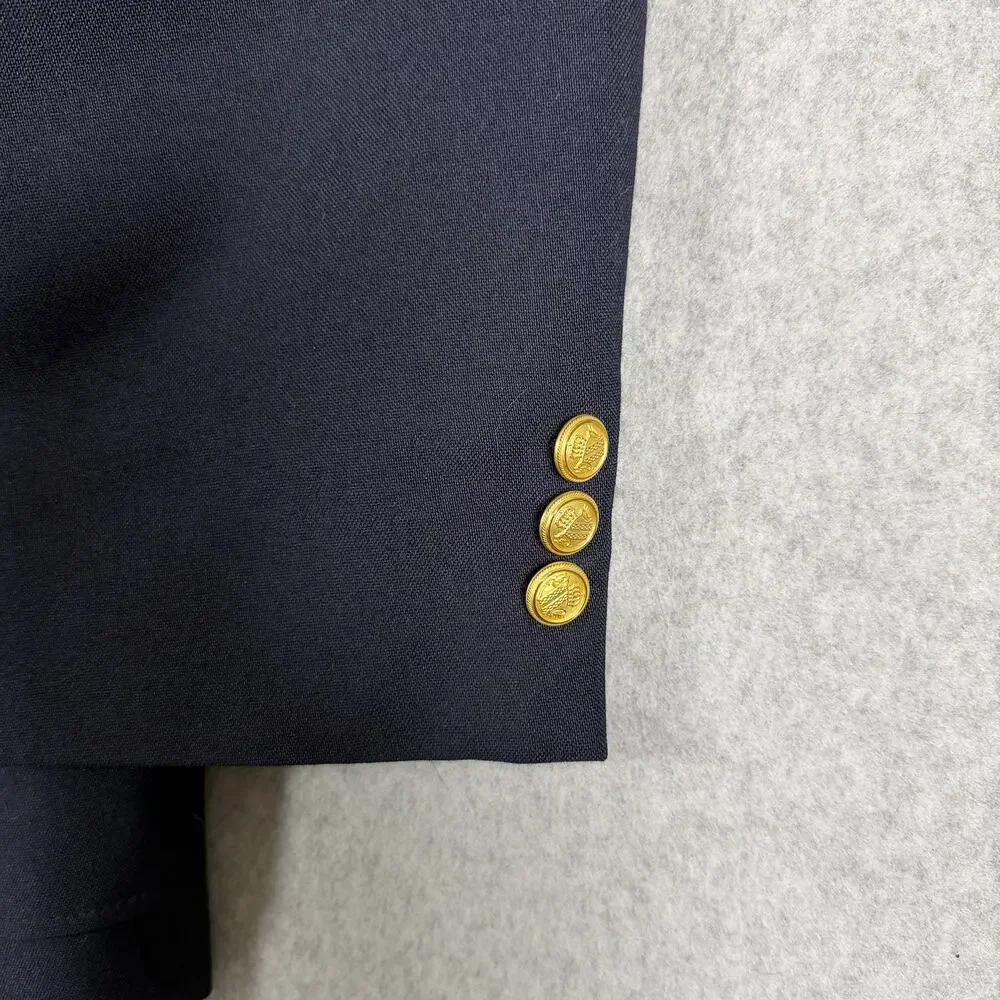 VTG David Taylor 46S Navy Blue Hopsack Gold Button Blazer Preppy Ivy Old Money